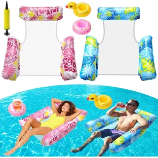 2er 4in1 Wasserhängematte Pool Luftmatratze mit Pumpe & Getränkehalter