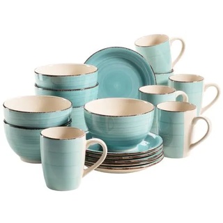 Mäser 931496 Lumaca Frühstück-Service für 6 Personen im Vintage Look, handbemalte Keramik, Geschirr-Set, Steingut, türkis, 18-teilig (1 Set)
