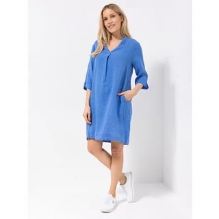 DINE 'N' DANCE Leinenkleid, 3/4-Arm V-Ausschnitt Kellerfalte leger weit