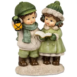 dekotrend.gallery Weihnachtsfigur Winterkinder Paar Laterne Deko Kinder Figur Mädchen Junge Skulptur, Dekofigur Wichtel Dekoskulptur Dekoobjekt aus Polyresin (Kunststein)