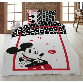 Aymax Bettwäsche Mickey in Love weiß rot 135 x 200 cm, 80 x 80 cm