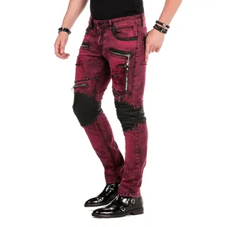 Röhrenjeans CIPO & BAXX Gr. 40, Länge 34, rot (dunkelrot) Herren Jeans mit Nieten und Dekorative Reißverschlüsse in Straight Fit