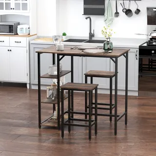 Homcom Bartisch-Set 109 x 60 x 100 cm Rustikales Braun/Schwarz