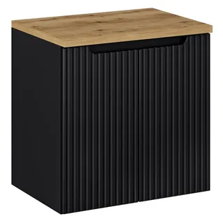 Lomadox Waschtischunterschrank 2 Türen 60,4 x 59,5 x 40 cm Schwarz/Eiche