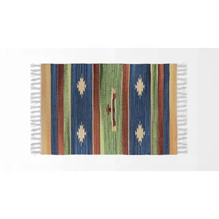 HOME ZEN HOUSEHOLD LINEN Teppich für Badezimmer, Küche, Schlafzimmer, Baumwolle, Art. Kelim, maschinenwaschbar, ethnisches Muster, bunt (50 x 110 cm, Design 4 - Falco)