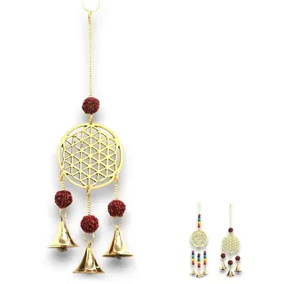 netproshop Messing Glockenspiel - Indisches Windspiel Blume des Lebens oder Lebensbaum - für Balkon & Garten Deko, Auswahl:Blume des Lebens