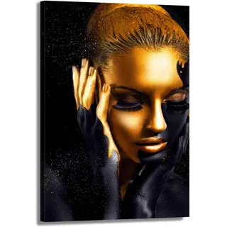Frau Gold Style Wandbild Leinwandbild Dekoration XL Kunst Größe 80x120x4cm