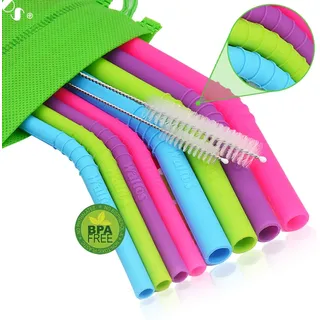 Walfos Wiederverwendbare Silikon-Trinkhalme – 2 Größen, flexible Trinkhalme für Smoothie, Milchshake, BPA-frei, Reinigungsbürsten + 1 Aufbewahrungstasche