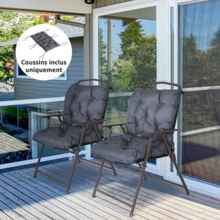 2er-set Outdoor-kissen, Sitzkissen Mit Bändern, Gartenkissen Für Terrasse Oder Balkon, 98 X 50 X 8 Cm, Grau