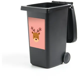 MuchoWow Wandsticker Rentier - Weihnachten - Rosa - Winter (1 St), Mülleimer-aufkleber, Mülltonne, Sticker, Container, Abfalbehälter bunt