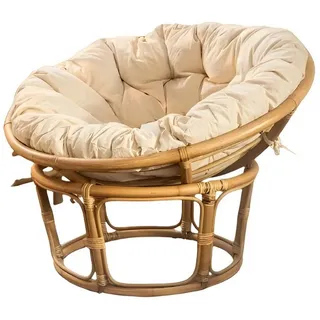 Dekoleidenschaft Relaxsessel Papasan Baumwolle 90 x 81 x 90 cm Braun/Beige mit Kissen