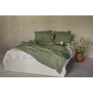 Ger3as Leinen Bettwäsche Set 100% Natur Leinen Stonewashed, Naturfaser, mit Hotelverschluss (Grün, 155 x 220 cm, 80 x 80 cm)