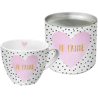 Jumbotasse-Geschenkbox"Je t ́aime"Herz Liebe*Kaffee-Tasse*ppd*Becher Valentinstag