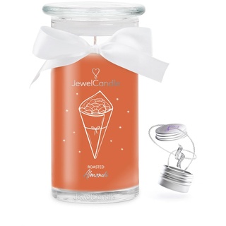 JuwelKerze Roasted Almonds Halskette Silber - Schmuckkerze 80 Std - große Duftkerze im Glas mit süßem Duft - Kerze mit Schmuck - Geschenke für Frauen