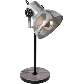EGLO Tischlampe Barnstaple, 1 flammige Vintage Tischleuchte im Industrial Design, Retro Nachttischlampe aus Stahl im Zink Used-Look, Holz, Rostoptik, schwarz, Fassung: E27, inkl. Schalter
