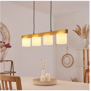 hofstein Pendelleuchte »Maslianico« 4-flammige Hängelampe aus Metall/Holz/Stoff in Weiß/Natur, ohne Leuchtmittel, Hängeleuchte m. Holzbalken und Stoff-Schirmen, Höhe max. 135cm, 4xE14 beige|braun