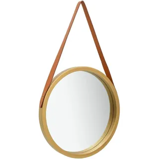vidaXL Wandspiegel mit Riemen Vintage Retro Hängespiegel Dekospiegel Spiegel Badspiegel Rundspiegel Flurspiegel Garderobe 40cm Golden