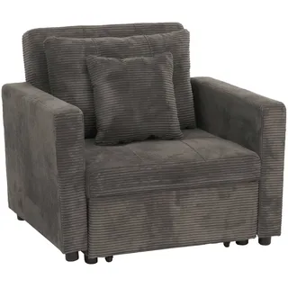 Mendler Schlafsessel HWC-L90 Cord 100 x 86 x 200 cm Dunkelgrau mit Kissen