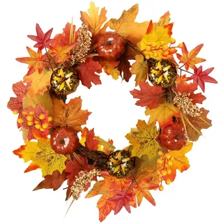 40cm Herbstkranz Haustür, Türkranz Herbst für Herbst Dekoration | Türkranz Herbst mit Kürbis Beeren, Ahornblättern für Halloween, Erntedankfest, Garten, Bauernhaus, Festival, Wand, Fenster
