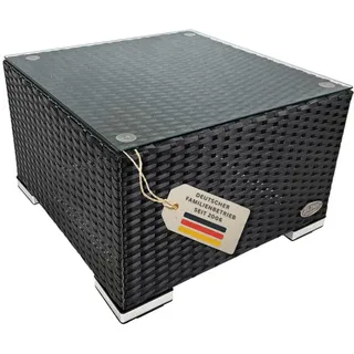 RS Trade Loungetisch Outdoor Rattan – Gartentisch & Beistelltisch aus Polyrattan, Balkontisch klein, Rattantisch für Lounge, auch als Hocker nutzbar, wetterfest, schwarz, mit Abnehmbarer Glasplatte