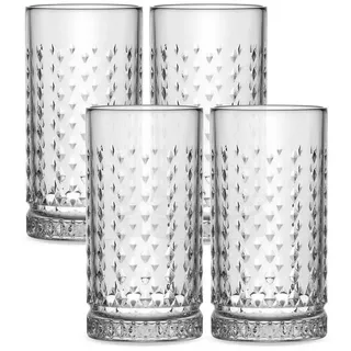 gentor Longdrinkgläser Set 4 Stück – Kristallklare Trinkgläser 460ml – Hochwertige Longdrink Gläser aus Glas – Spülmaschinenfest – Für Cocktails Gin Softdrinks – Kristall Design (Design 1)