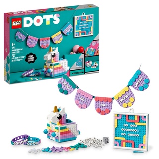 LEGO 41962 DOTS Einhorn Familienkreativset, Spielzeug Bastelset mit Schmuckkästchen, 2x Armband, Message Board und Party-Deko, Spielzeug
