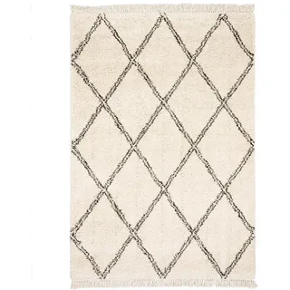 Pergamon Hochflor Langflor Shaggy Teppich Boho Rauten Creme, in 5 Größen