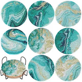 CZXCV 8 Stück Diamond Painting Untersetzer Set mit Halter, Ozean | Diamant Tassenuntersetzer, mit Korkbasis, Rutschfest, Wiederverwendbar, Bastelset, DIY Geschenkidee