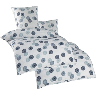 KH-Haushaltshandel Bettwäsche 4-tlg. Seersucker Bettwäsche 2x (135x200 +80x80cm), weiß, Seersucker, Punkte Kreise, bügelfrei, Microfaser weiß