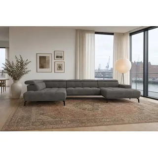 foamnova Wohnlandschaft Uppsala, mit Relaxfunktion, B 400 cm, Elektrischer Sitzvorzug & klappbare Kopfstützen grau