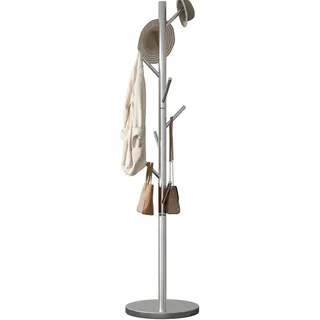GAMNOF Silber Garderobenbaum Freistehend, Metall Stehgarderobe, Edelstahl Garderobenständer Freistehend Modern Garderobenständer für Eingangsbereich, Flur, Schlafzimmer (Silber)