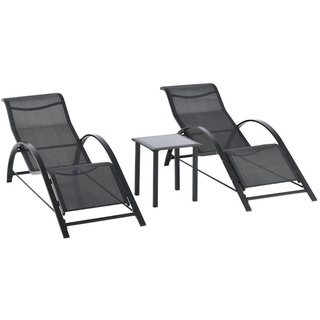 Outsunny Gartenliege Sonnenliege-Set mit Tisch, 2 Liegestühlen, Liege, 3 St., Relaxliege, für Balkon, Terrasse, Schwarz schwarz