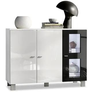 Vladon Sideboard, Schwarz Hochglanz, Holzwerkstoff, 107x81x35 cm, Wohnzimmer, Kommoden & Sideboards, Sideboards