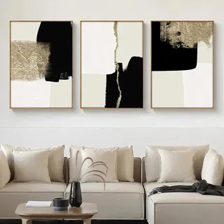 Set Aus 3 Modernen Minimalistischen Und Goldenen Leinwandpostern, Abstrakte Geometrische Bilder, Kunstdruck, Ungerahmte Wanddekoration (50 X 70 Cm)