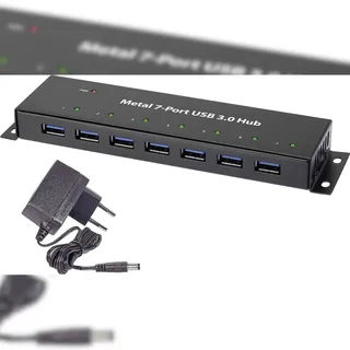 Renkforce RF-3955359 USB-Hub 7 Port USB 3.0 5 GBit/s zur Wandmontage, Metallgehäuse Schwarz RF-3955359