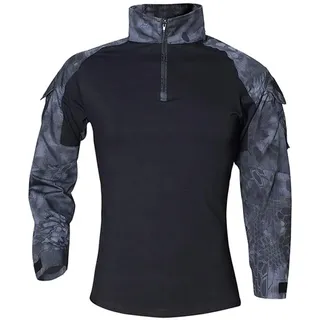 LiliChan Herren Langarm Taktisches Militär T-Shirt Outdoor Shirt Kampfhemd mit Reißverschluss (Polizei schwarz Python Muster, EU M (passende Brust: 36"-39")) - M