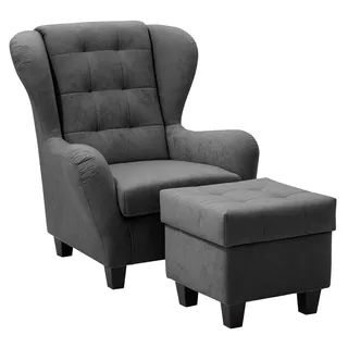 Home Affaire Alexander Microfaser 92 x 93 x 103 cm anthrazit inkl. Hocker