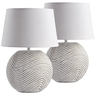 Brubaker 2er Set Tisch- oder Nachttischlampen Weiß Keramikfüße in zweifarbigem, mattem Finish - 38 cm Höhe, Weiß/grau