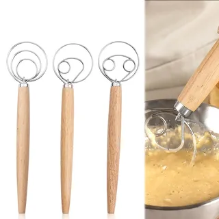 Dänische Teig Schneebesen Dänischer Teigbesen: YIDM 3 Stück 13-Zoll-Holländischer Schneebesen Eierschläger mit Holzgriff Mixer 304 Edelstahldraht, für Brotkuchenherstellung Gebäck Dessert Pizzateig