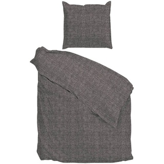 Bettwäsche LINO, B 135 cm x L 200 cm, Dunkelgrau, Baumwolle, mit Reißverschluss grau