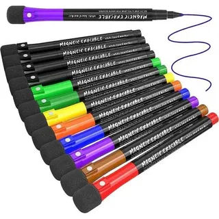 12 Whiteboard Stifte White board Marker - Magnetisch Whiteboard Stifte mit Schwamm,Folienstift Abwischbar Tafelstifte Non Permanent Stift Dünn Dry