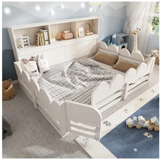 STILVORA Kinderbett 140×190 Bodenbett mit Stauraum Holzbett mit Rausfallschutz®al Weiß (Kinder Bodenbett aus Holz mit Rausfallschutz & Tür, 1-tlg., Holzrahmen, Lattenrost, Regal, Sicherheitsgitter, 2 Längen), für Kinderzimmer, Geschwisterzimmer und Spielbereiche geeignet weiß