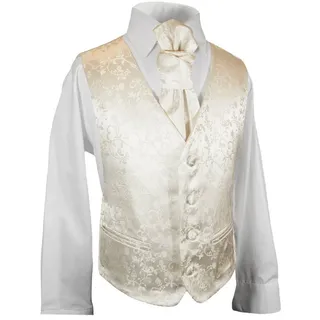 Paul Malone Anzugweste Festliche Kinderweste Jungenweste Kinder Anzug Weste (Set, 3-tlg., mit Weste, Hemd und Plastron) ivory KV41-Plastron beige 92
