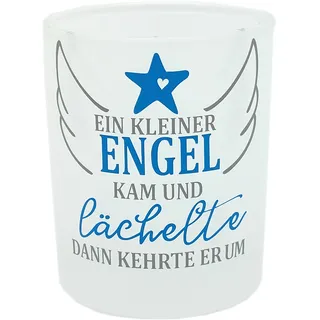 Teelicht für Sternenkinder Trauer Kerze Trost Schutzengel mit Spruch Fehlgeburt Geschenk (Engel blau)