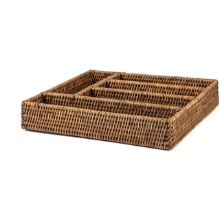 H&H Besteckkasten aus Rattan, Braun, 5-Sitzer, 34 x 32 x 6,5 cm, 34 x 32 x 6 cm