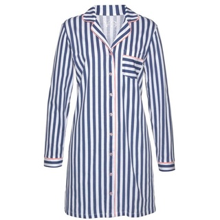 H.I.S. H.I.S Damen Nachthemd blau-weiß-peach Gr.48/50