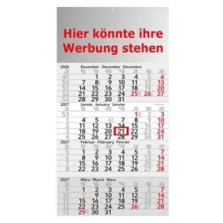 Böttcher-AG 4-Monatskalender Budget, Jahr 2027, mit Werbedruck, 4 Monate = 1 Blatt, mit Datumsschieber, 30 x 56 cm, 250 Stück