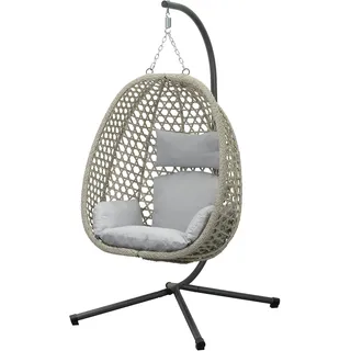 Koll Living Outdoor Hängesessel Luna | Rattanoptik Beige/Grau | Wetterfester Gartensessel mit Stahlgestell & Komfortkissen | UV-beständig & wasserabweisend | 95 x 103 x 197 cm