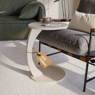 sugodesign Couchtisch mit Rollen, Kleiner Beistelltisch C Form, Beistelltisch Couch, stylischer Sofatisch in schöner Sand Beige-Optik, runder Tisch als Ablagefläche für Couch und Wohnzimmer, C Form