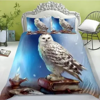 FABTOP Eule Bettwäsche 135x200 Winter Kinder Bettbezug Mit Kissenbezug Bettwäsche-Set Bettbezug Eule 3D, Mikrofaser Niedlichem Eulen-Print Bettwäsche (8,220 x 240 cm)